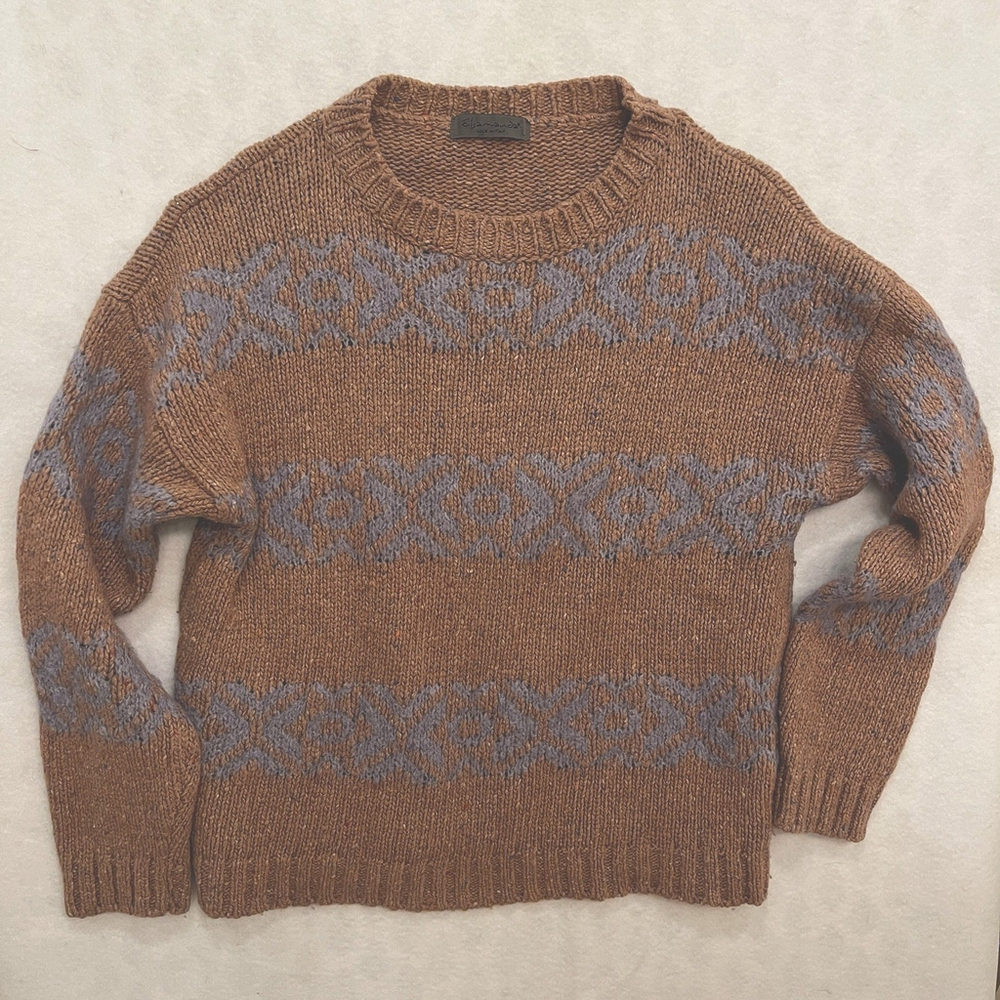 Elsamanda Sweater By Anthropologie Oatmeal/Mohair Oatmeal/Blue Womens Large
